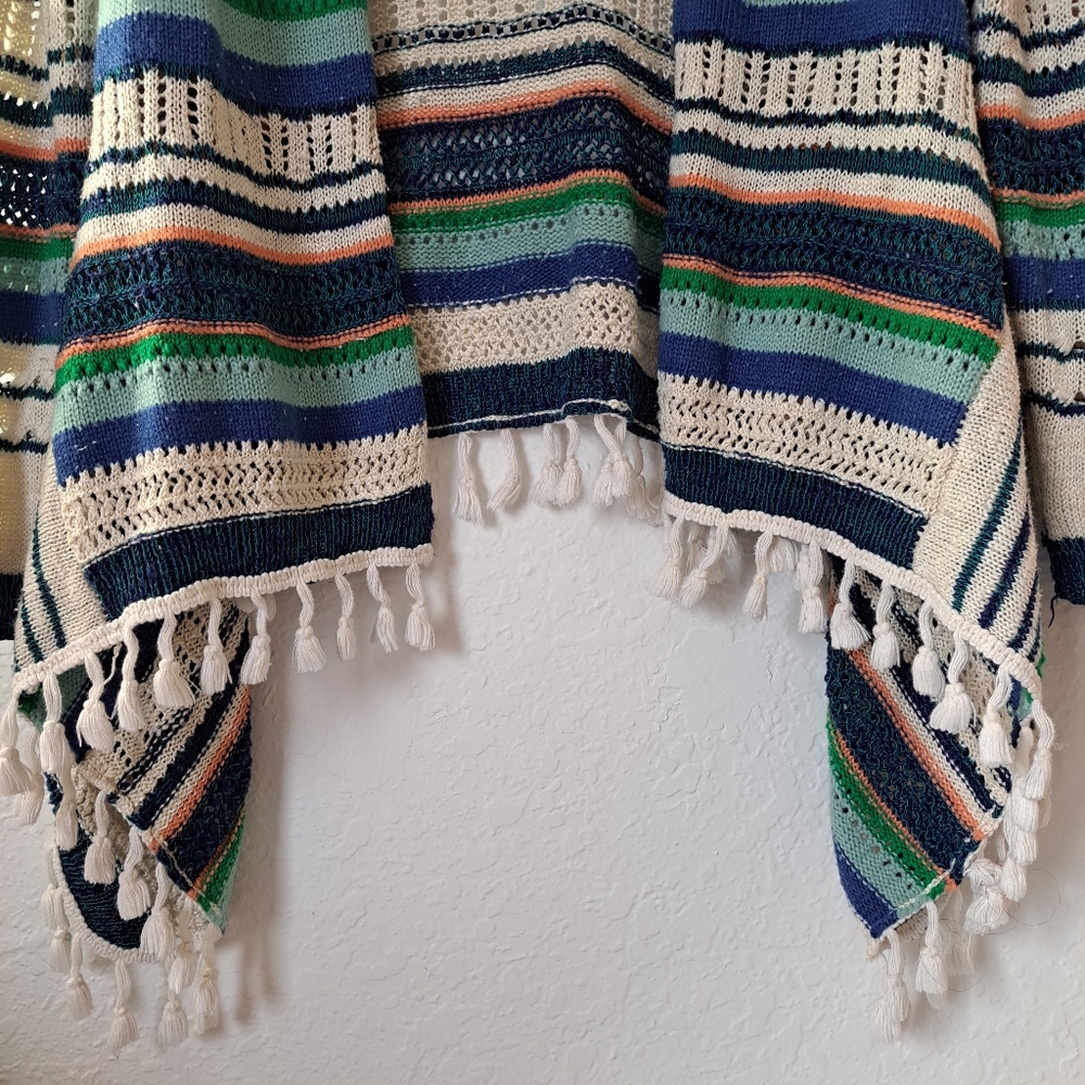 La Fee Verte By Anthropologie Open Front Striped Cardigan With Tassle Fringe SzL - Picture 2 of 4